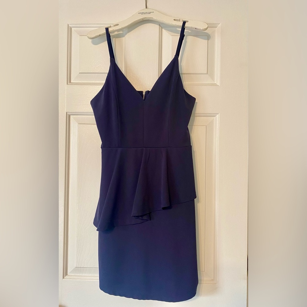 Charlotte Russe Navy Blue Asymmetrical Peplum Tank Dress Size Large